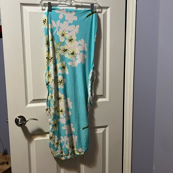 New Office Chair Slip Cover Aqua Blue White Floral Hawaiian Stretchy Pretty - Picture 2 of 4